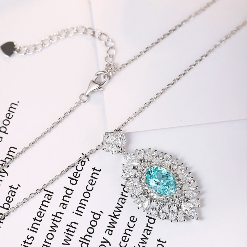 Ruif Jewelry Classic Design S925 Silver 4.02ct Lab Grown Paraiba Sapphire Pendant Necklace Gemstone Jewelry