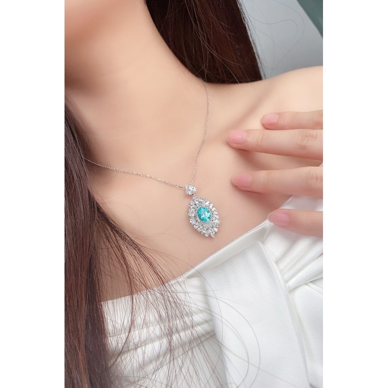 Ruif Jewelry Classic Design S925 Silver 4.02ct Lab Grown Paraiba Sapphire Pendant Necklace Gemstone Jewelry Ruif Jewelry Classic Design S925 Silver 4.02ct Lab Grown Paraiba Sapphire Pendant Necklace Gemstone Jewelry