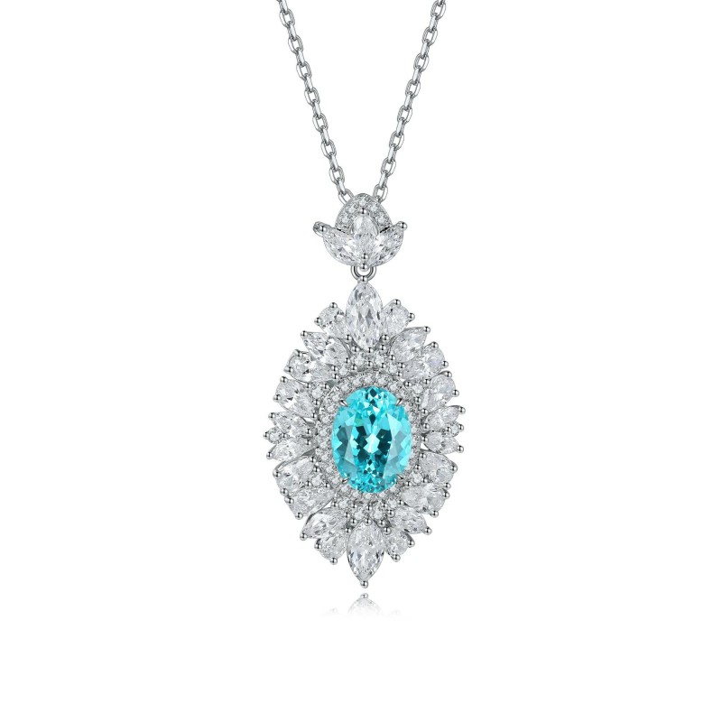 Ruif Jewelry Classic Design S925 Silver 4.02ct Lab Grown Paraiba Sapphire Pendant Necklace Gemstone Jewelry Ruif Jewelry Classic Design S925 Silver 4.02ct Lab Grown Paraiba Sapphire Pendant Necklace Gemstone Jewelry