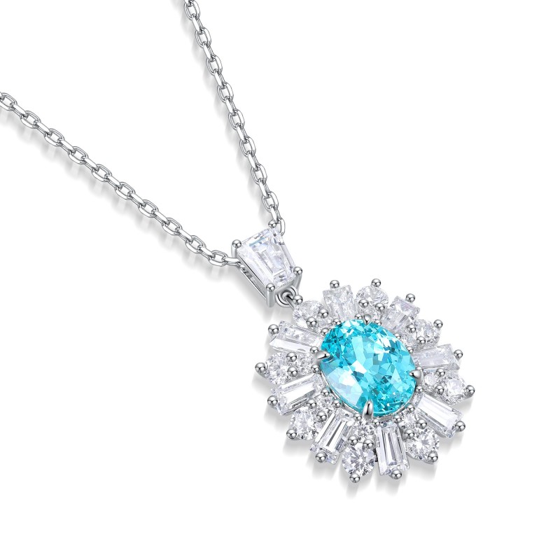 Ruif Jewelry Classic Design S925 Silver 3.19ct Lab Grown Paraiba Sapphire Pendant Necklace Gemstone Jewelry