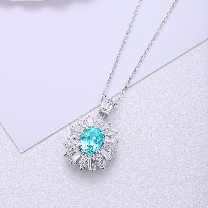 Ruif Jewelry Classic Design S925 Silver 3.19ct Lab Grown Paraiba Sapphire Pendant Necklace Gemstone Jewelry