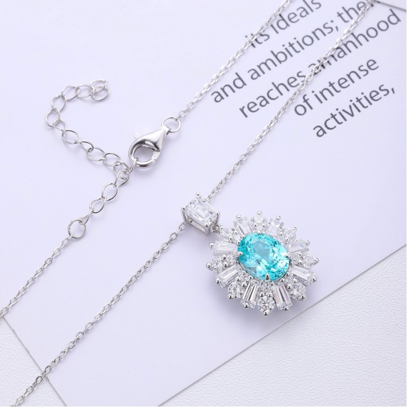 Ruif Jewelry Classic Design S925 Silver 3.19ct Lab Grown Paraiba Sapphire Pendant Necklace Gemstone Jewelry Ruif Jewelry Classic Design S925 Silver 3.19ct Lab Grown Paraiba Sapphire Pendant Necklace Gemstone Jewelry