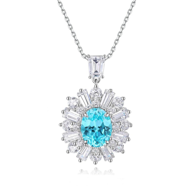 Ruif Jewelry Classic Design S925 Silver 3.19ct Lab Grown Paraiba Sapphire Pendant Necklace Gemstone Jewelry Ruif Jewelry Classic Design S925 Silver 3.19ct Lab Grown Paraiba Sapphire Pendant Necklace Gemstone Jewelry
