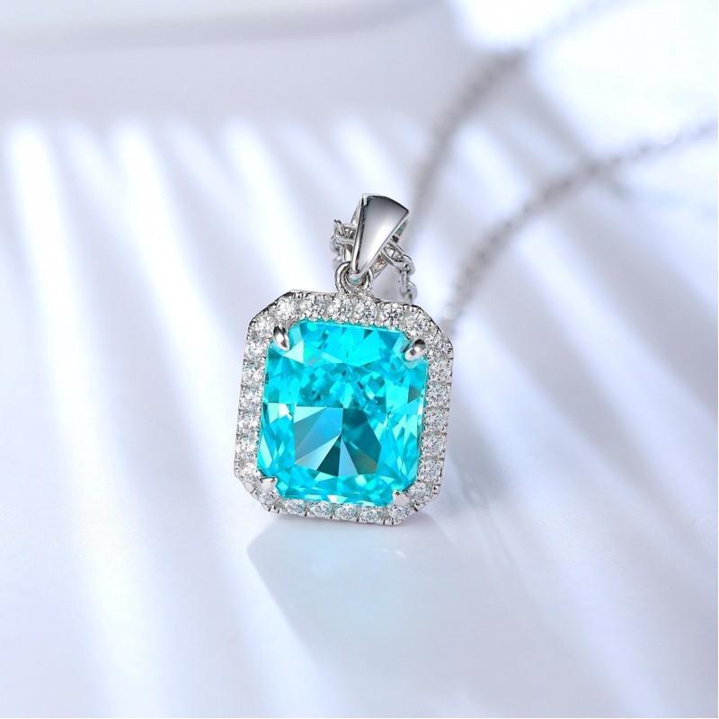 Ruif Jewelry Classic Design S925 Silver 6.93ct  Lab Grown Paraiba Sapphire Pendant Necklace Gemstone Jewelry