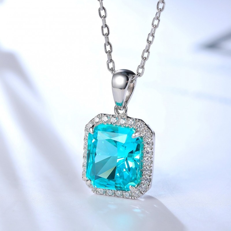 Ruif Jewelry Classic Design S925 Silver 6.93ct  Lab Grown Paraiba Sapphire Pendant Necklace Gemstone Jewelry