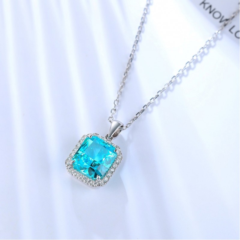 Ruif Jewelry Classic Design S925 Silver 6.93ct  Lab Grown Paraiba Sapphire Pendant Necklace Gemstone Jewelry