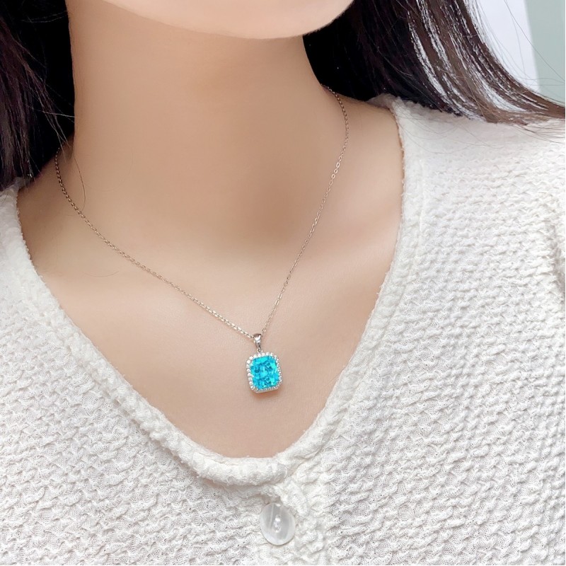 Ruif Jewelry Classic Design S925 Silver 6.93ct  Lab Grown Paraiba Sapphire Pendant Necklace Gemstone Jewelry