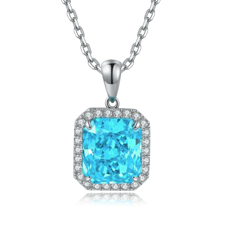 Ruif Jewelry Classic Design S925 Silver 6.93ct  Lab Grown Paraiba Sapphire Pendant Necklace Gemstone Jewelry