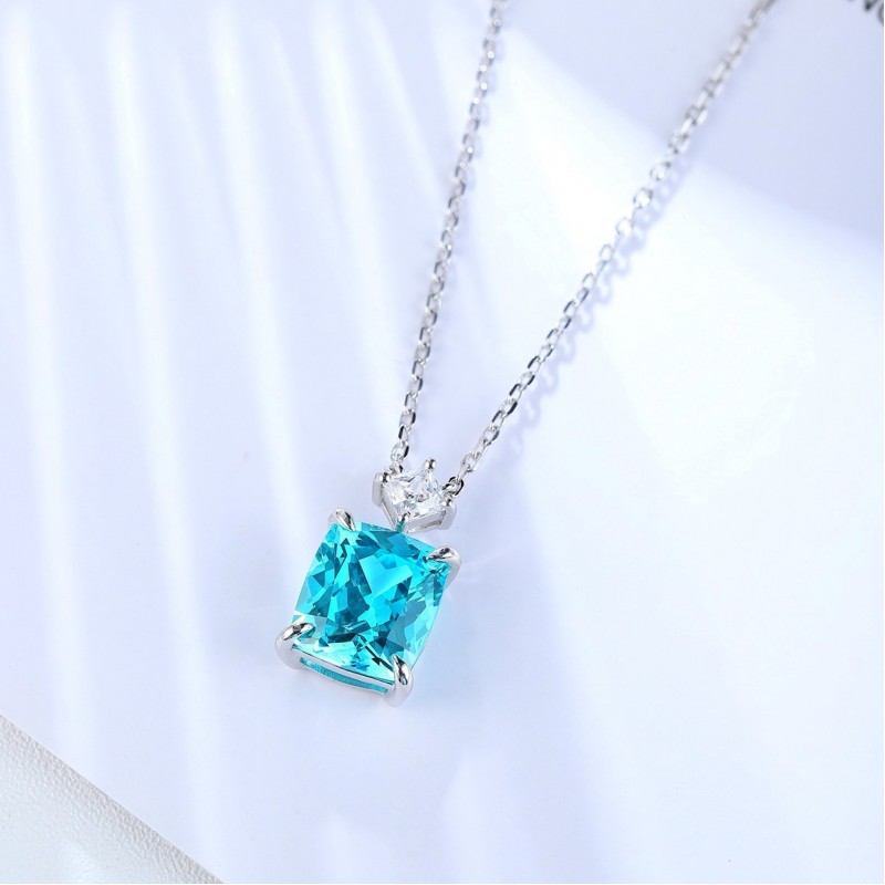 Ruif Jewelry Classic Design S925 Silver 6.74ct Lab Grown Paraiba Sapphire Pendant Necklace Gemstone Jewelry Ruif Jewelry Classic Design S925 Silver 6.74ct Lab Grown Paraiba Sapphire Pendant Necklace Gemstone Jewelry