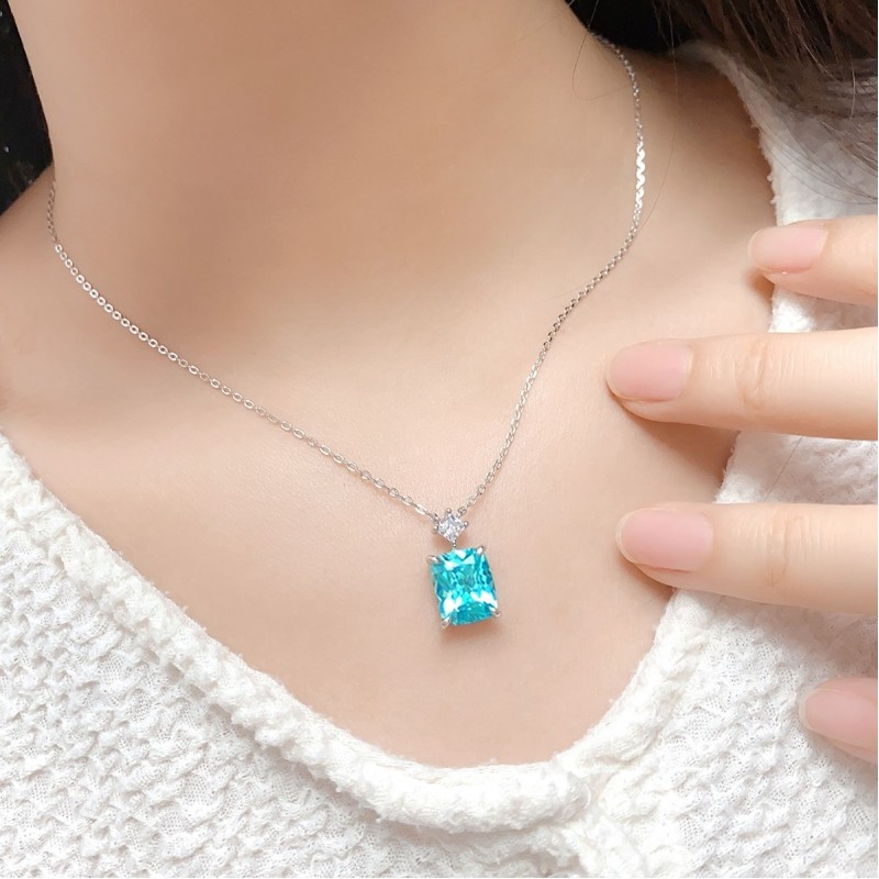Ruif Jewelry Classic Design S925 Silver 6.74ct Lab Grown Paraiba Sapphire Pendant Necklace Gemstone Jewelry Ruif Jewelry Classic Design S925 Silver 6.74ct Lab Grown Paraiba Sapphire Pendant Necklace Gemstone Jewelry