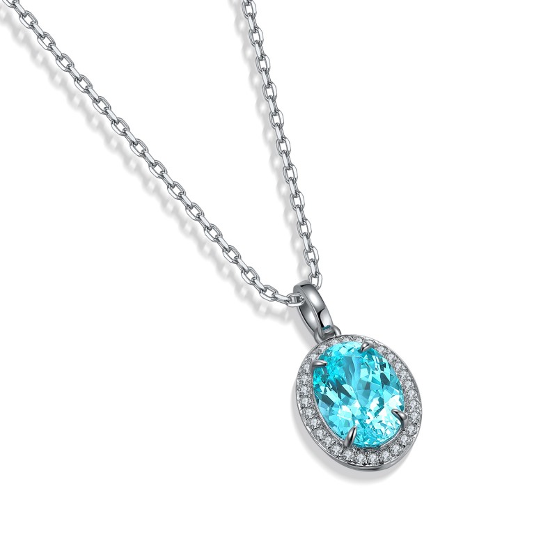 Ruif Jewelry Classic Design S925 Silver 3.98ct Lab Grown Paraiba Sapphire Pendant Necklace Gemstone Jewelry