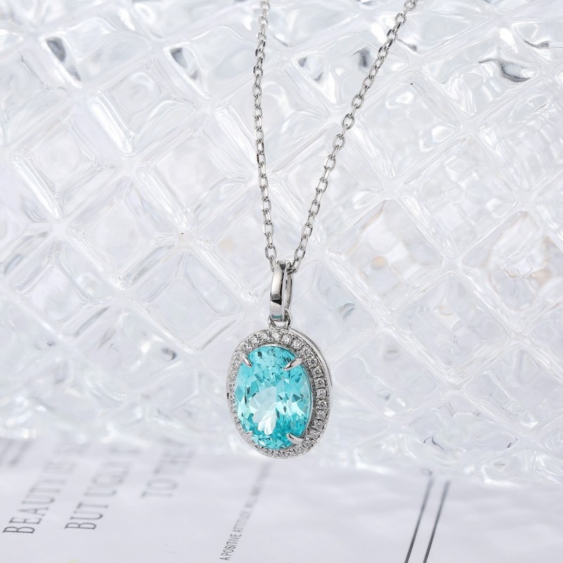 Ruif Jewelry Classic Design S925 Silver 3.98ct Lab Grown Paraiba Sapphire Pendant Necklace Gemstone Jewelry Ruif Jewelry Classic Design S925 Silver 3.98ct Lab Grown Paraiba Sapphire Pendant Necklace Gemstone Jewelry