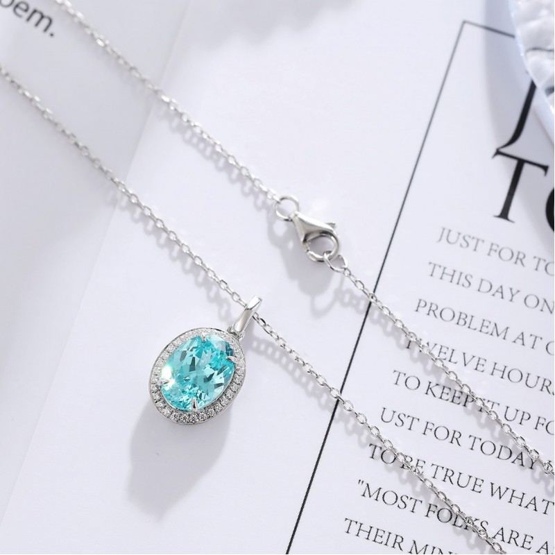 Ruif Jewelry Classic Design S925 Silver 3.98ct Lab Grown Paraiba Sapphire Pendant Necklace Gemstone Jewelry