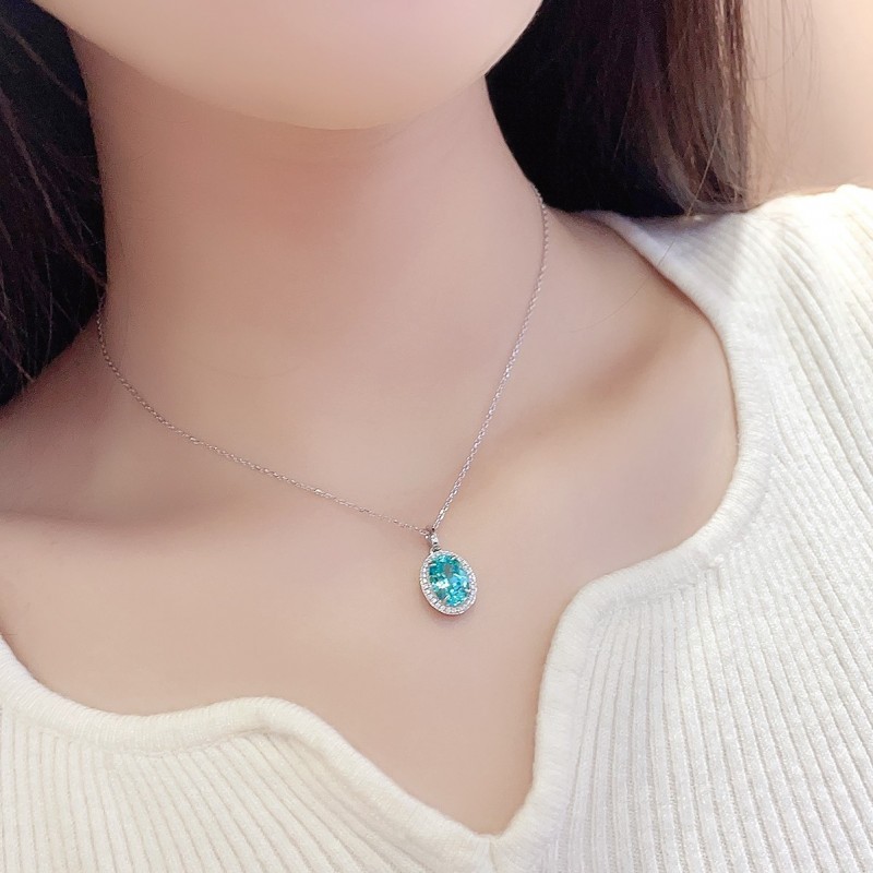 Ruif Jewelry Classic Design S925 Silver 3.98ct Lab Grown Paraiba Sapphire Pendant Necklace Gemstone Jewelry