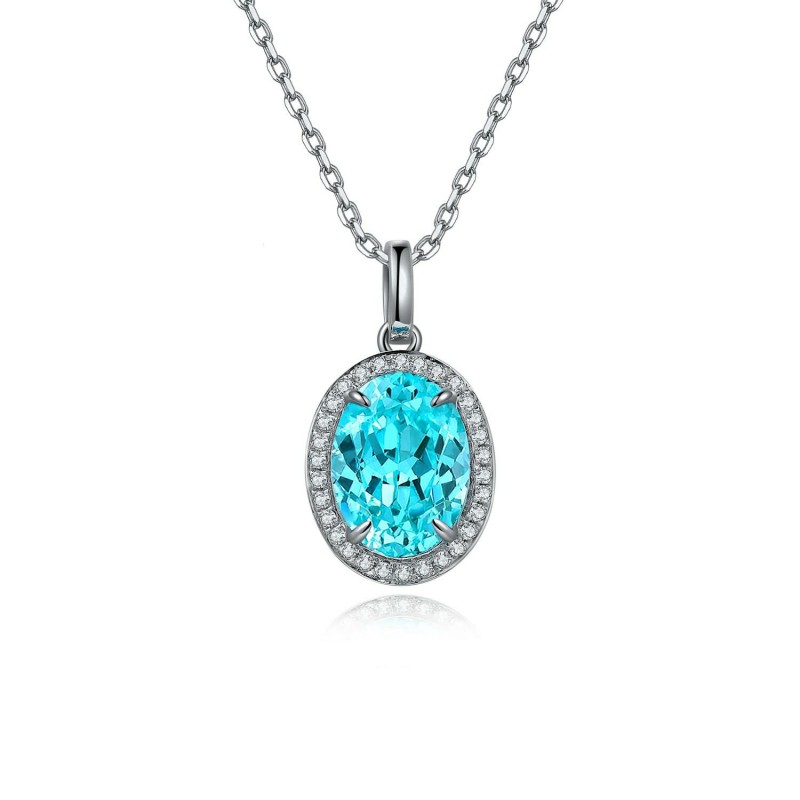 Ruif Jewelry Classic Design S925 Silver 3.98ct Lab Grown Paraiba Sapphire Pendant Necklace Gemstone Jewelry