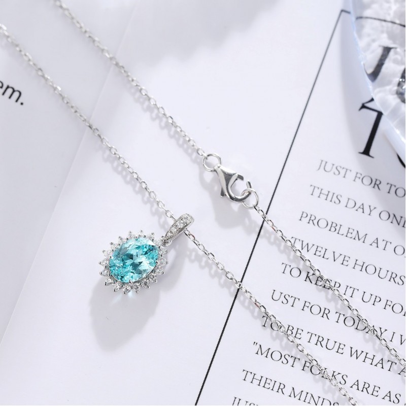 Ruif Jewelry Classic Design S925 Silver 2.542ct Lab Grown Paraiba Sapphire Pendant Necklace Gemstone Jewelry