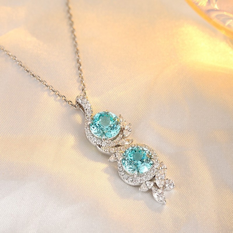Ruif Jewelry Classic Design S925 Silver 7.03ct Lab Grown Paraiba Sapphire Pendant Necklace Gemstone Jewelry Ruif Jewelry Classic Design S925 Silver 7.03ct Lab Grown Paraiba Sapphire Pendant Necklace Gemstone Jewelry