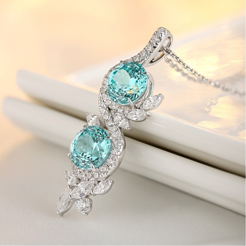 Ruif Jewelry Classic Design S925 Silver 7.03ct Lab Grown Paraiba Sapphire Pendant Necklace Gemstone Jewelry Ruif Jewelry Classic Design S925 Silver 7.03ct Lab Grown Paraiba Sapphire Pendant Necklace Gemstone Jewelry