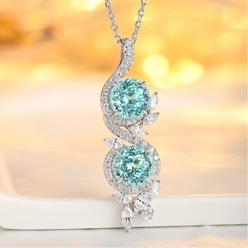 Ruif Jewelry Classic Design S925 Silver 7.03ct Lab Grown Paraiba Sapphire Pendant Necklace Gemstone Jewelry Ruif Jewelry Classic Design S925 Silver 7.03ct Lab Grown Paraiba Sapphire Pendant Necklace Gemstone Jewelry