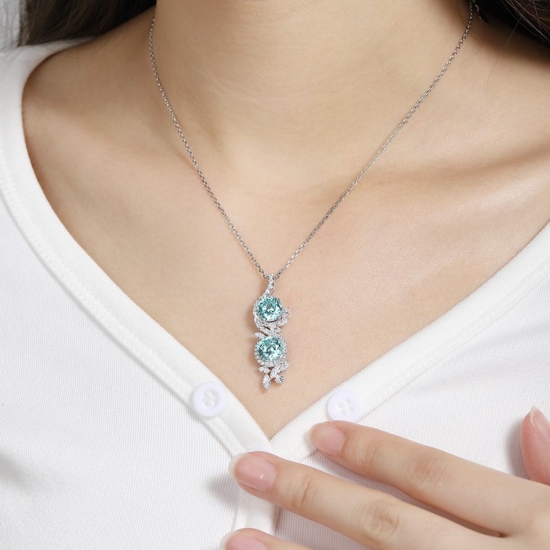 Ruif Jewelry Classic Design S925 Silver 7.03ct Lab Grown Paraiba Sapphire Pendant Necklace Gemstone Jewelry Ruif Jewelry Classic Design S925 Silver 7.03ct Lab Grown Paraiba Sapphire Pendant Necklace Gemstone Jewelry