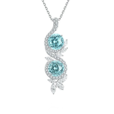 Ruif Jewelry Classic Design S925 Silver 7.03ct Lab Grown Paraiba Sapphire Pendant Necklace Gemstone Jewelry