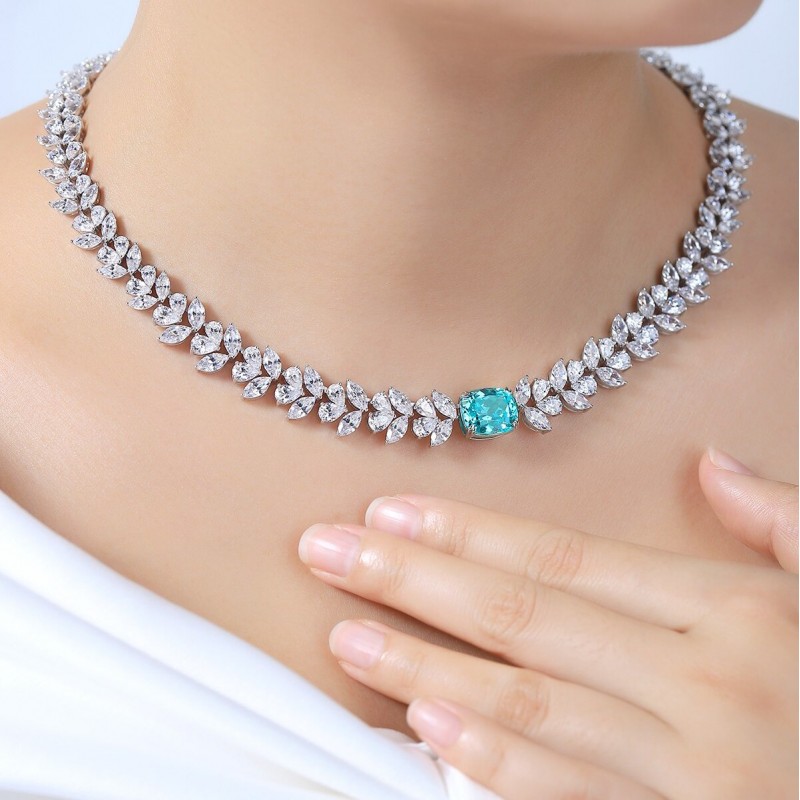 Ruif Jewelry Classic Design S925 Silver  9.2ct Lab Grown Paraiba Sapphire Pendant Necklace Gemstone Jewelry