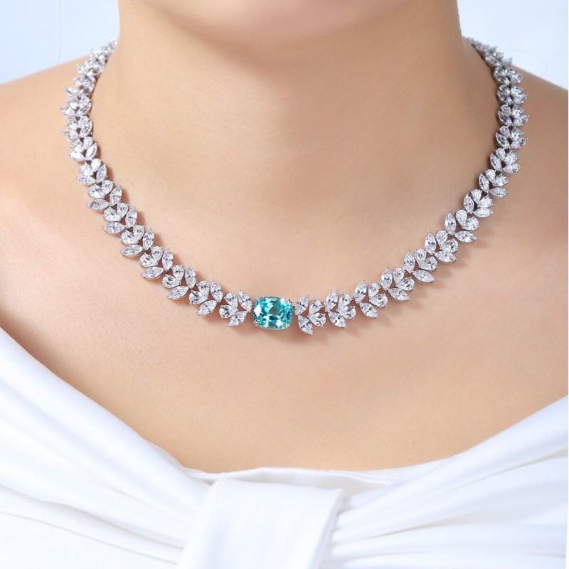 Ruif Jewelry Classic Design S925 Silver  9.2ct Lab Grown Paraiba Sapphire Pendant Necklace Gemstone Jewelry