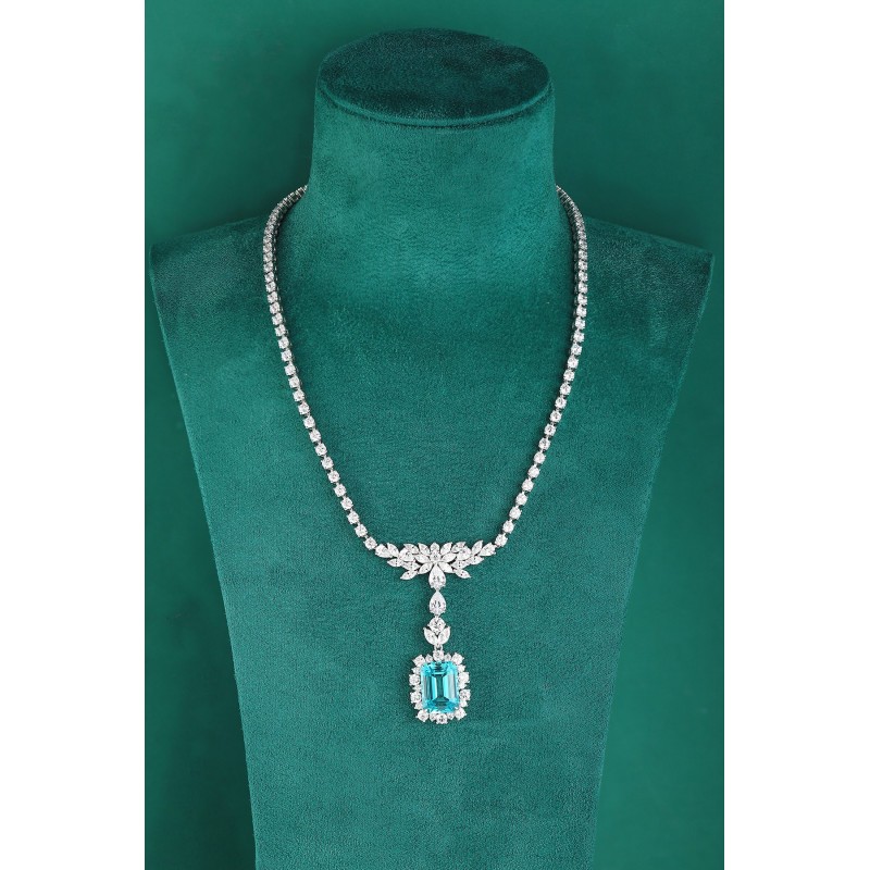 Ruif Jewelry Classic Design S925 Silver  15.56ct Lab Grown Paraiba Sapphire Pendant Necklace Gemstone Jewelry