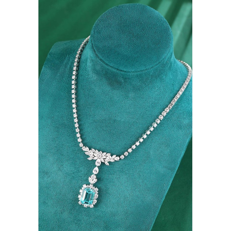 Ruif Jewelry Classic Design S925 Silver 15.56ct Lab Grown Paraiba Sapphire Pendant Necklace Gemstone Jewelry Ruif Jewelry Classic Design S925 Silver 15.56ct Lab Grown Paraiba Sapphire Pendant Necklace Gemstone Jewelry