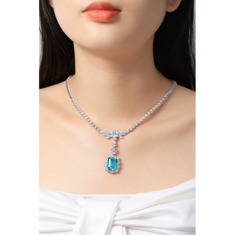 Ruif Jewelry Classic Design S925 Silver  15.56ct Lab Grown Paraiba Sapphire Pendant Necklace Gemstone Jewelry