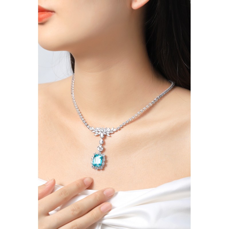 Ruif Jewelry Classic Design S925 Silver 15.56ct Lab Grown Paraiba Sapphire Pendant Necklace Gemstone Jewelry Ruif Jewelry Classic Design S925 Silver 15.56ct Lab Grown Paraiba Sapphire Pendant Necklace Gemstone Jewelry