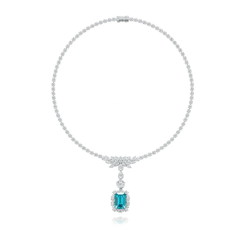 Ruif Jewelry Classic Design S925 Silver  15.56ct Lab Grown Paraiba Sapphire Pendant Necklace Gemstone Jewelry