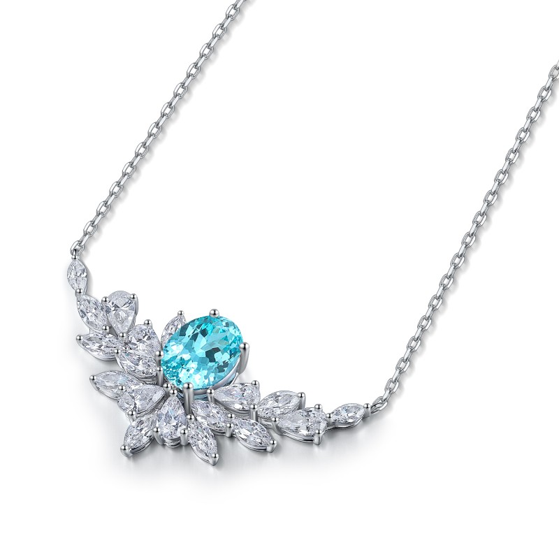 Ruif Jewelry Classic Design S925 Silver 3.046ct Lab Grown Paraiba Sapphire Pendant Necklace Gemstone Jewelry