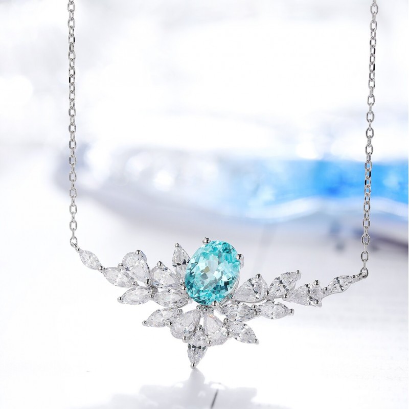 Ruif Jewelry Classic Design S925 Silver 3.046ct Lab Grown Paraiba Sapphire Pendant Necklace Gemstone Jewelry