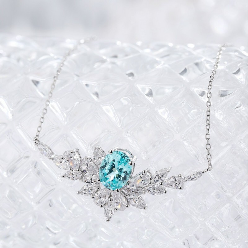 Ruif Jewelry Classic Design S925 Silver 3.046ct Lab Grown Paraiba Sapphire Pendant Necklace Gemstone Jewelry