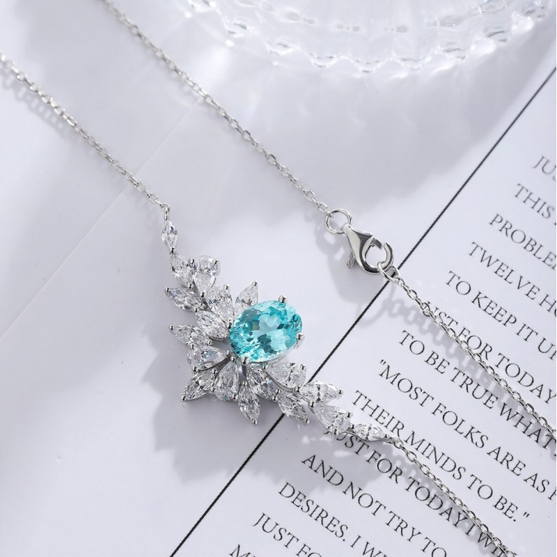 Ruif Jewelry Classic Design S925 Silver 3.046ct Lab Grown Paraiba Sapphire Pendant Necklace Gemstone Jewelry