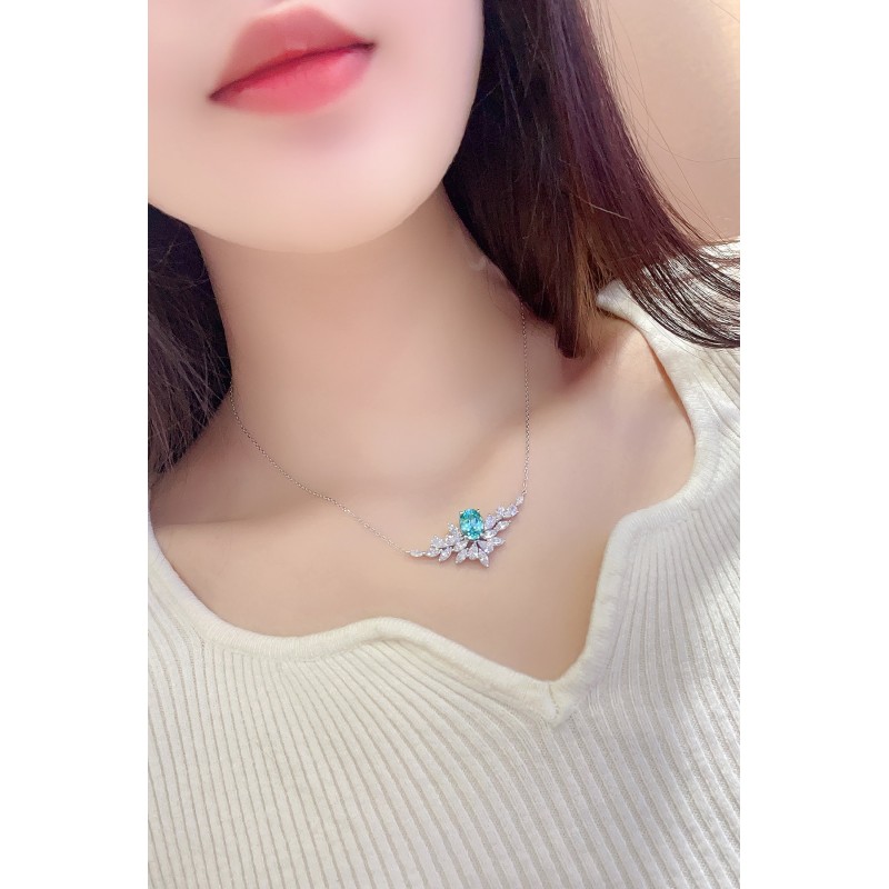 Ruif Jewelry Classic Design S925 Silver 3.046ct Lab Grown Paraiba Sapphire Pendant Necklace Gemstone Jewelry Ruif Jewelry Classic Design S925 Silver 3.046ct Lab Grown Paraiba Sapphire Pendant Necklace Gemstone Jewelry