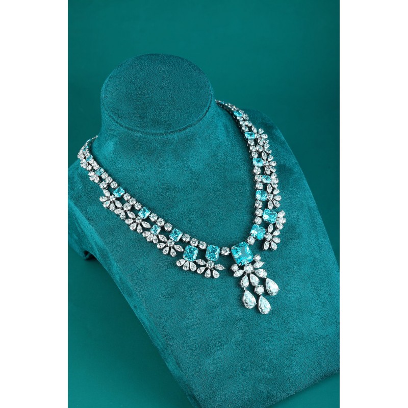 Ruif Jewelry Classic Design S925 Silver 68.4ct Lab Grown Paraiba Sapphire Pendant Necklace Gemstone Jewelry Ruif Jewelry Classic Design S925 Silver 68.4ct Lab Grown Paraiba Sapphire Pendant Necklace Gemstone Jewelry