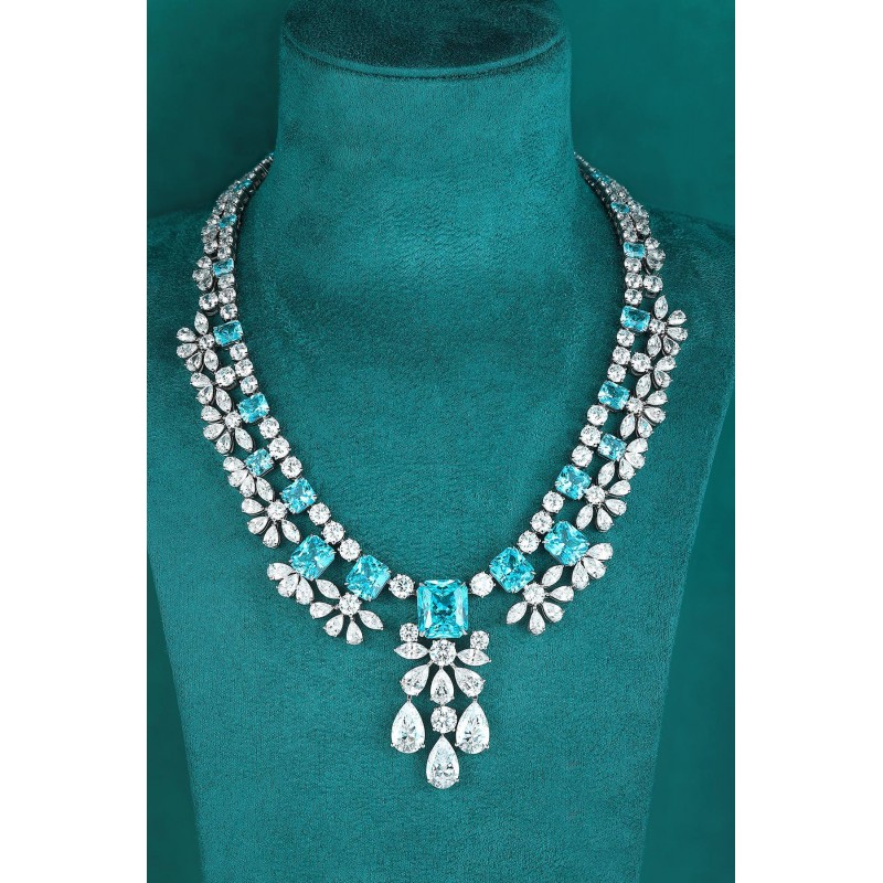 Ruif Jewelry Classic Design S925 Silver 68.4ct Lab Grown Paraiba Sapphire Pendant Necklace Gemstone Jewelry Ruif Jewelry Classic Design S925 Silver 68.4ct Lab Grown Paraiba Sapphire Pendant Necklace Gemstone Jewelry