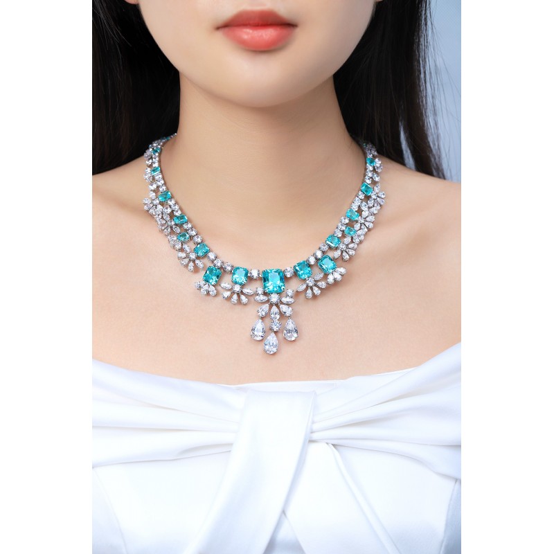 Ruif Jewelry Classic Design S925 Silver 68.4ct Lab Grown Paraiba Sapphire Pendant Necklace Gemstone Jewelry Ruif Jewelry Classic Design S925 Silver 68.4ct Lab Grown Paraiba Sapphire Pendant Necklace Gemstone Jewelry
