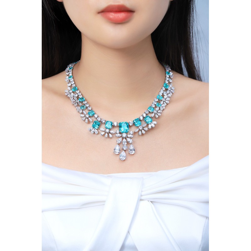 Ruif Jewelry Classic Design S925 Silver  68.4ct Lab Grown Paraiba Sapphire Pendant Necklace Gemstone Jewelry