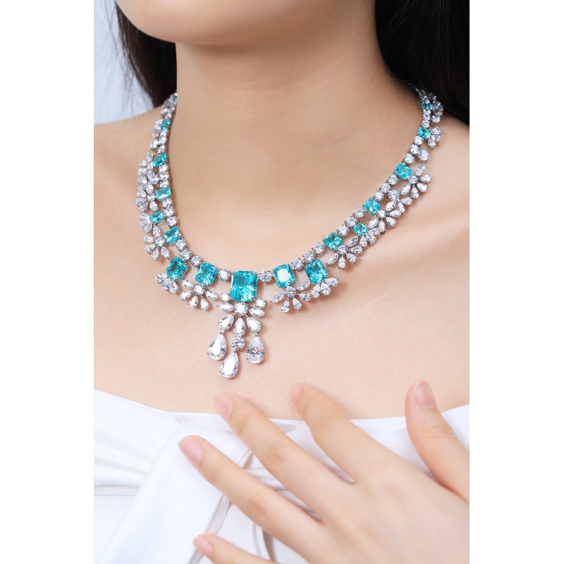 Ruif Jewelry Classic Design S925 Silver  68.4ct Lab Grown Paraiba Sapphire Pendant Necklace Gemstone Jewelry