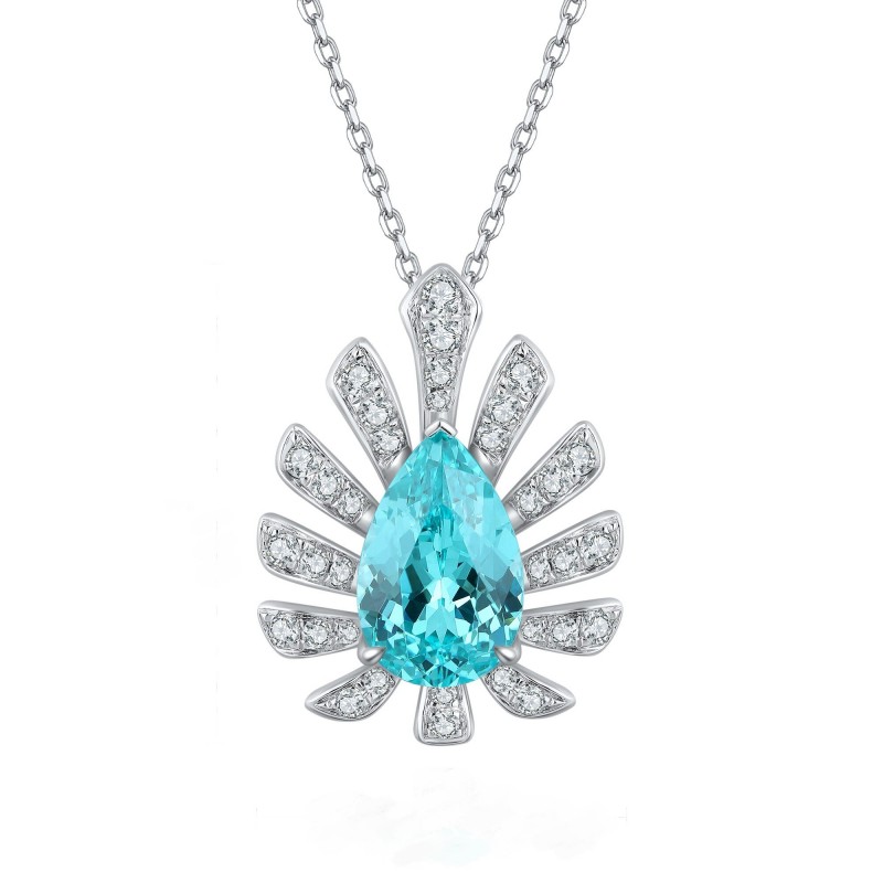 Ruif Jewelry Classic Design S925 Silver  2.6ct Lab Grown Paraiba Sapphire Pendant Necklace Gemstone Jewelry