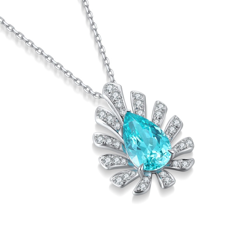 Ruif Jewelry Classic Design S925 Silver  2.6ct Lab Grown Paraiba Sapphire Pendant Necklace Gemstone Jewelry