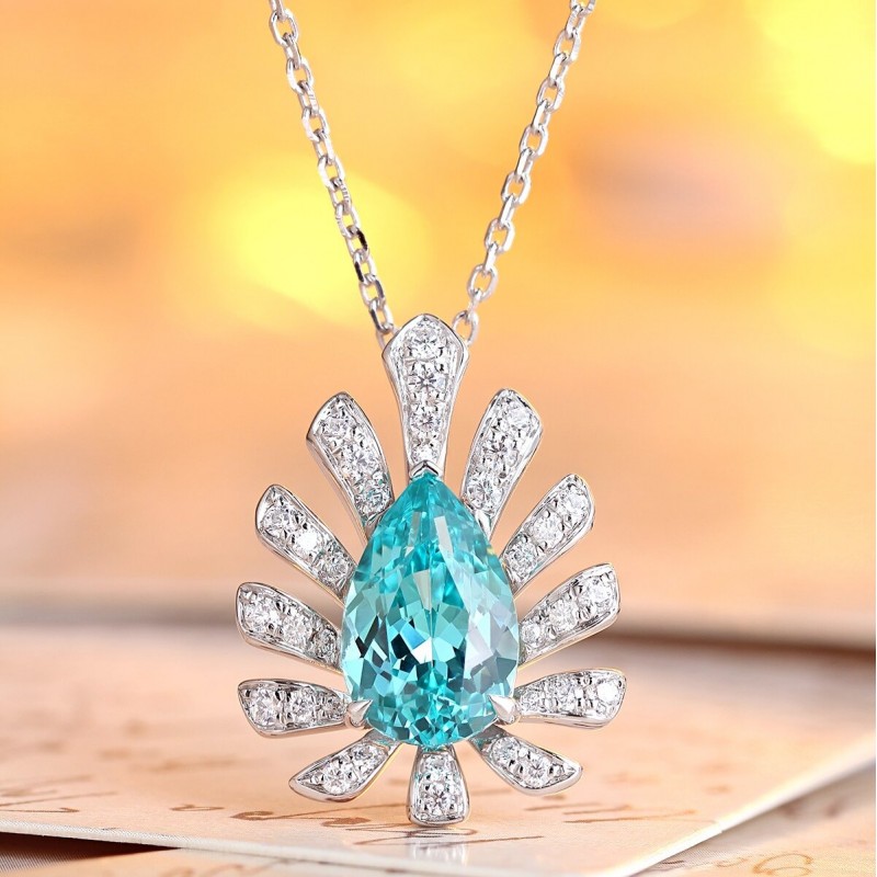 Ruif Jewelry Classic Design S925 Silver  2.6ct Lab Grown Paraiba Sapphire Pendant Necklace Gemstone Jewelry