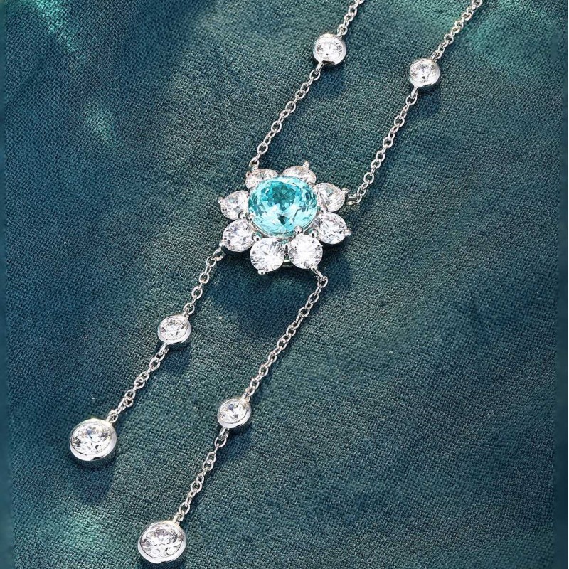 Ruif Jewelry Classic Design S925 Silver  5.025ct Lab Grown Paraiba Sapphire Pendant Necklace Gemstone Jewelry