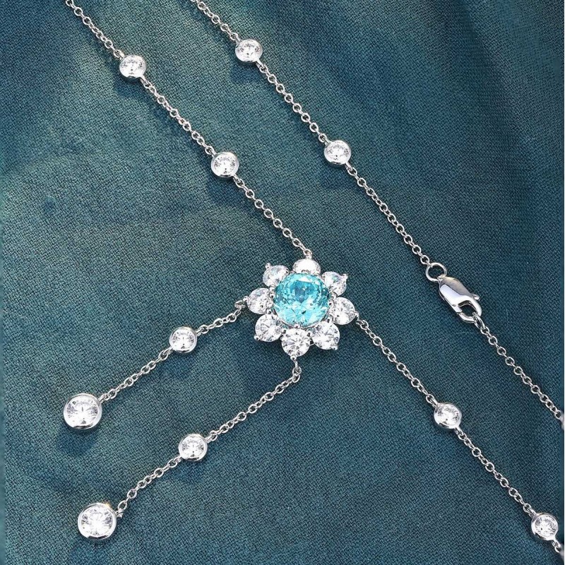 Ruif Jewelry Classic Design S925 Silver  5.025ct Lab Grown Paraiba Sapphire Pendant Necklace Gemstone Jewelry