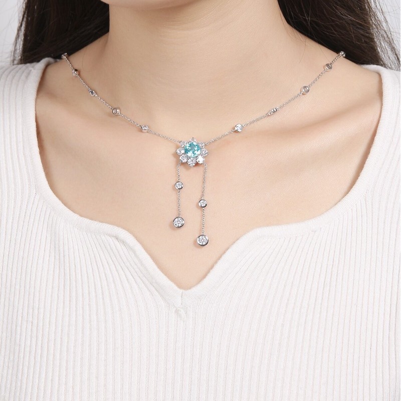 Ruif Jewelry Classic Design S925 Silver  5.025ct Lab Grown Paraiba Sapphire Pendant Necklace Gemstone Jewelry