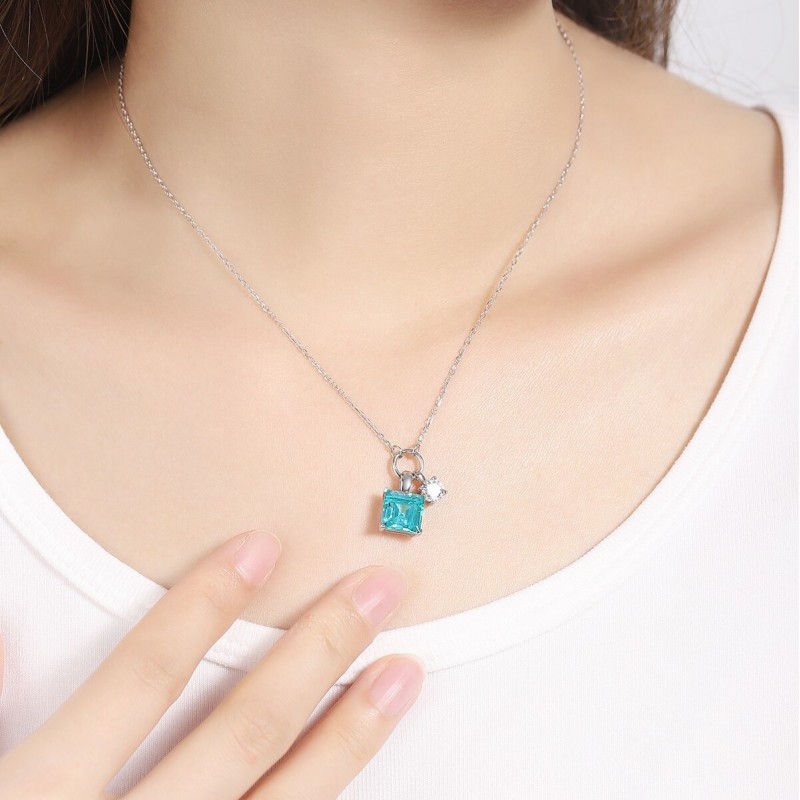 Ruif Jewelry Classic Design S925 Silver 3.27ct Lab Grown Paraiba Sapphire Pendant Necklace Gemstone Jewelry Ruif Jewelry Classic Design S925 Silver 3.27ct Lab Grown Paraiba Sapphire Pendant Necklace Gemstone Jewelry