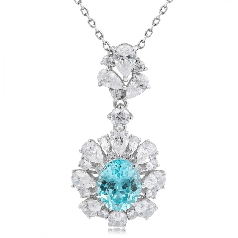 Ruif Jewelry Classic Design S925 Silver 4.41ct Lab Grown Paraiba Sapphire Pendant Necklace Gemstone Jewelry Ruif Jewelry Classic Design S925 Silver 4.41ct Lab Grown Paraiba Sapphire Pendant Necklace Gemstone Jewelry